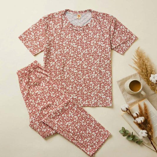 Pink Petals Printed Night Suit
