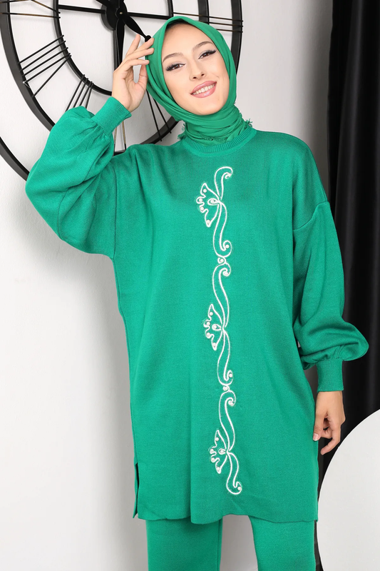 Winter Green Floral Printed Long Sleeves 2 PCs Co-Ord Set