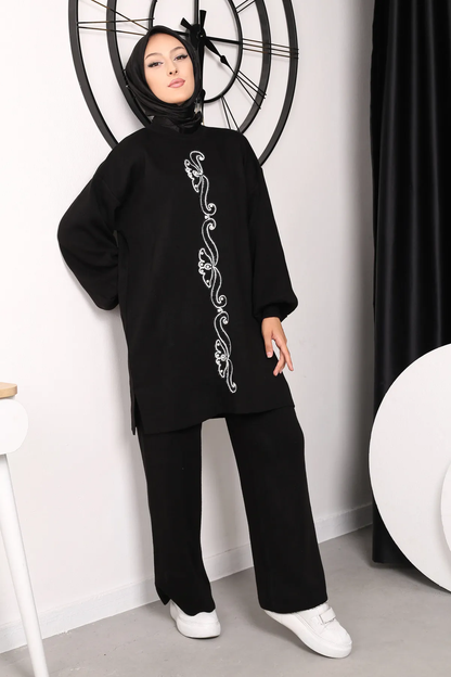 Winter Floral Printed Long Sleeves 2 PC Co-Ord Set