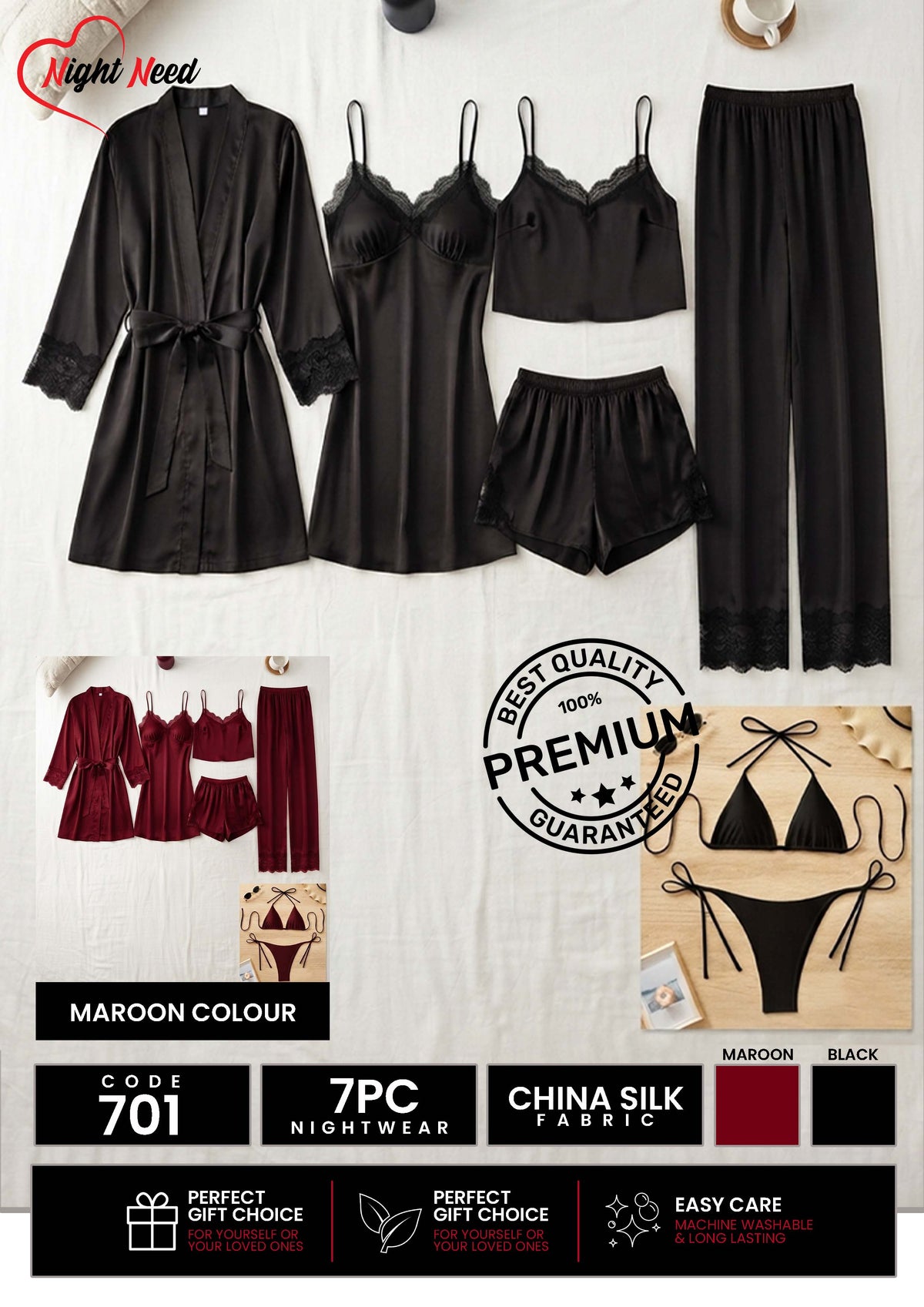 7 Piece Premium Bridal - Luxury Nightwear Essentials Nighty