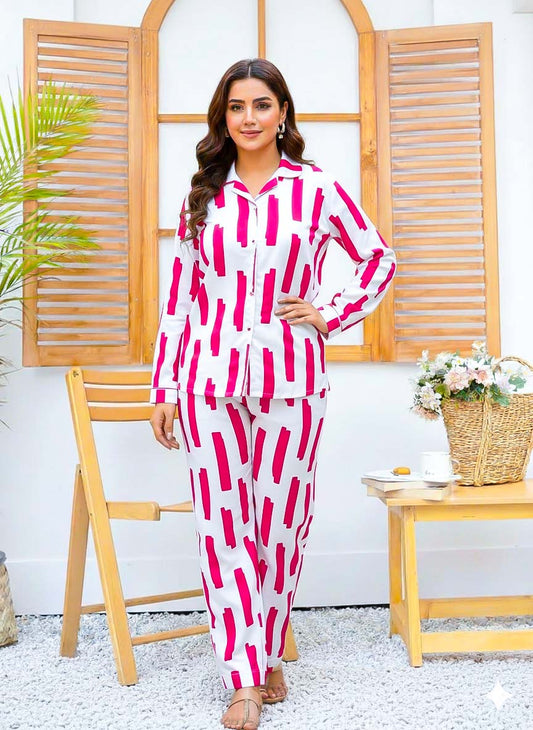 Imported Linen Printed Pink pattern PJ Set-LP11
