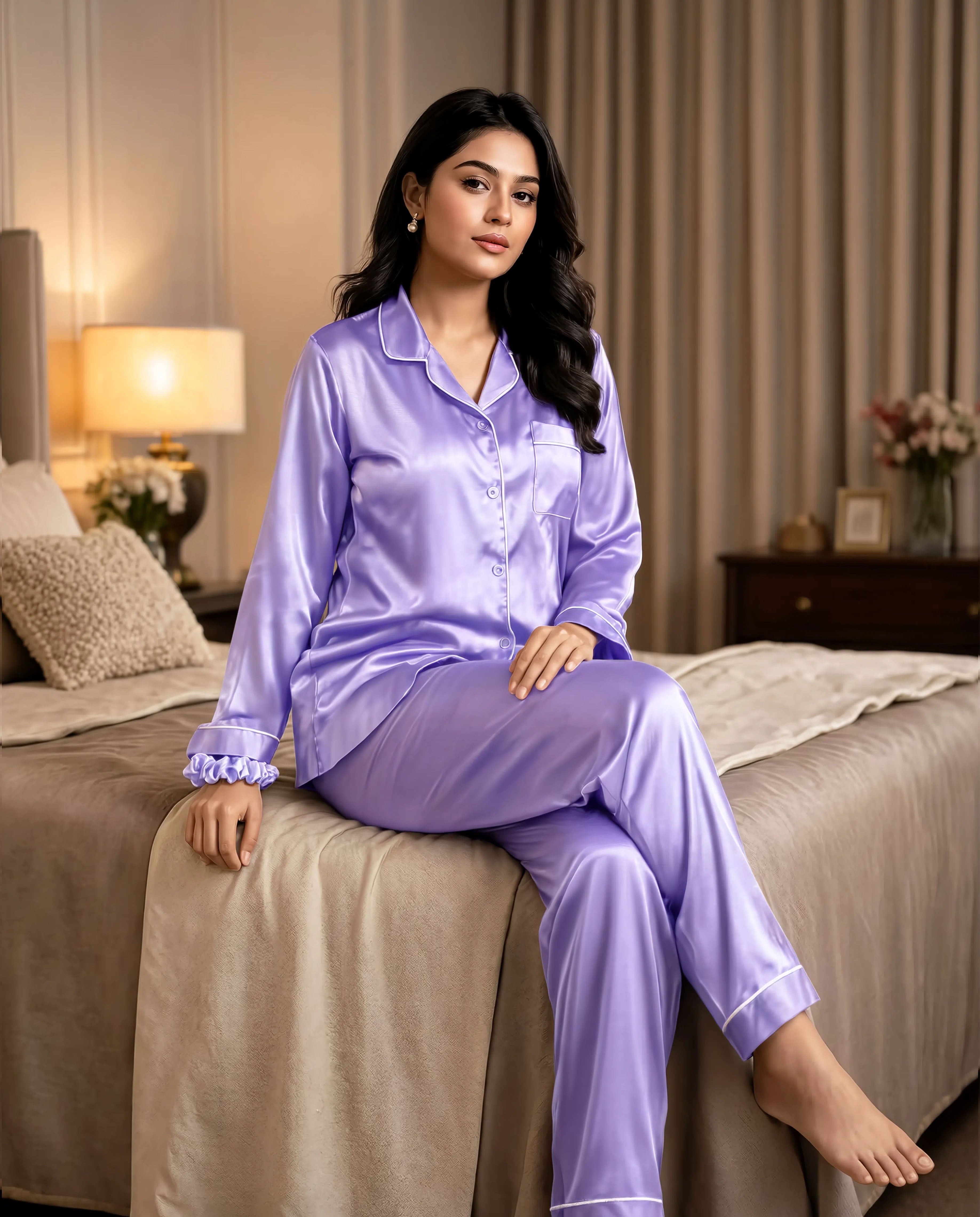 Light Purple Satin Silk Pj Set
