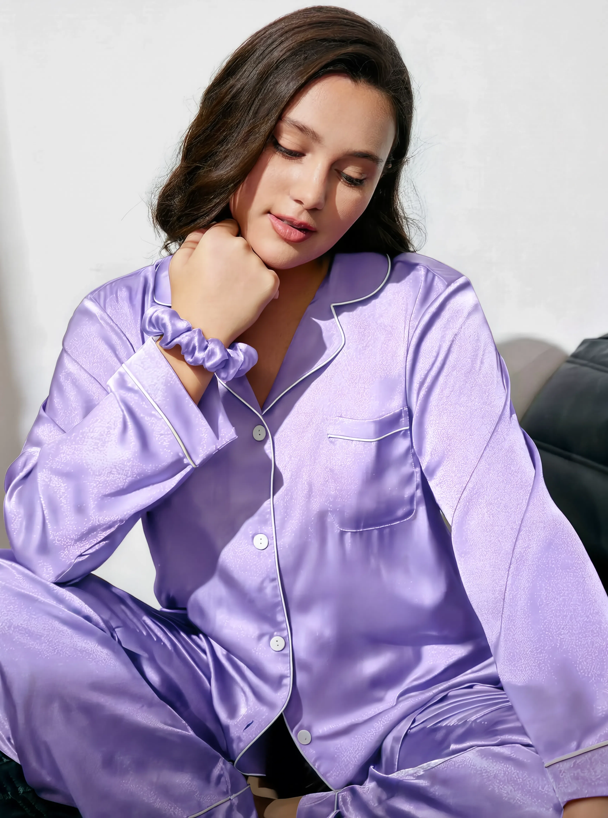 Light Purple Satin Silk Pj Set