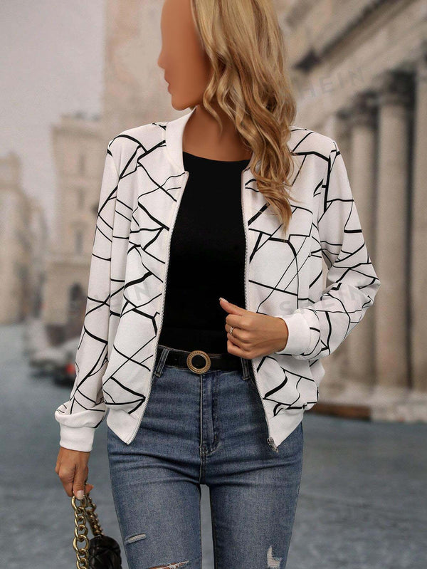 Winter Fleece Geo Printed Jacket For Women - White
