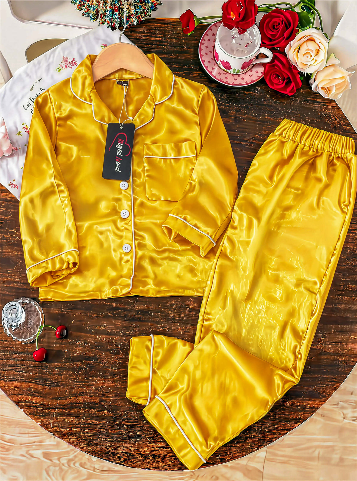 Kids Silk PJ Set - Mustard