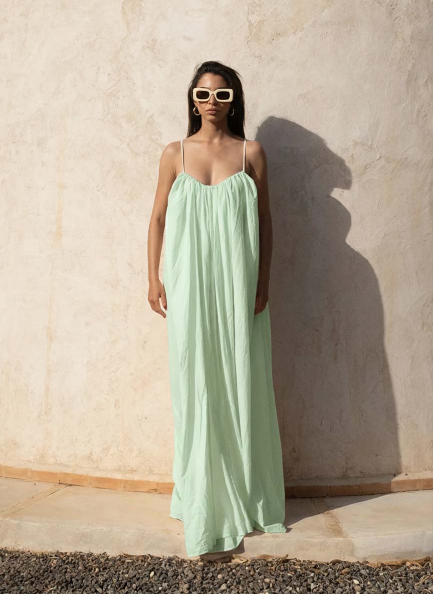 Gathered Maxi Dress With Spaghetti Straps