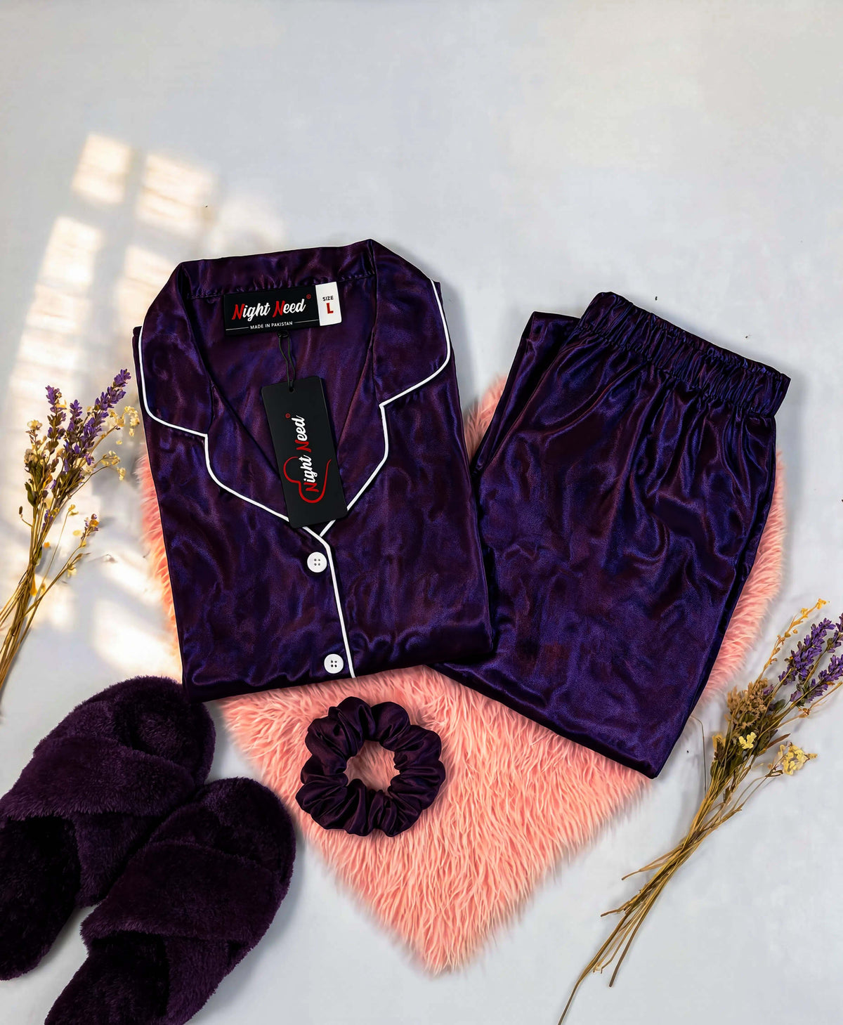 Purple Satin Silk Pj Set
