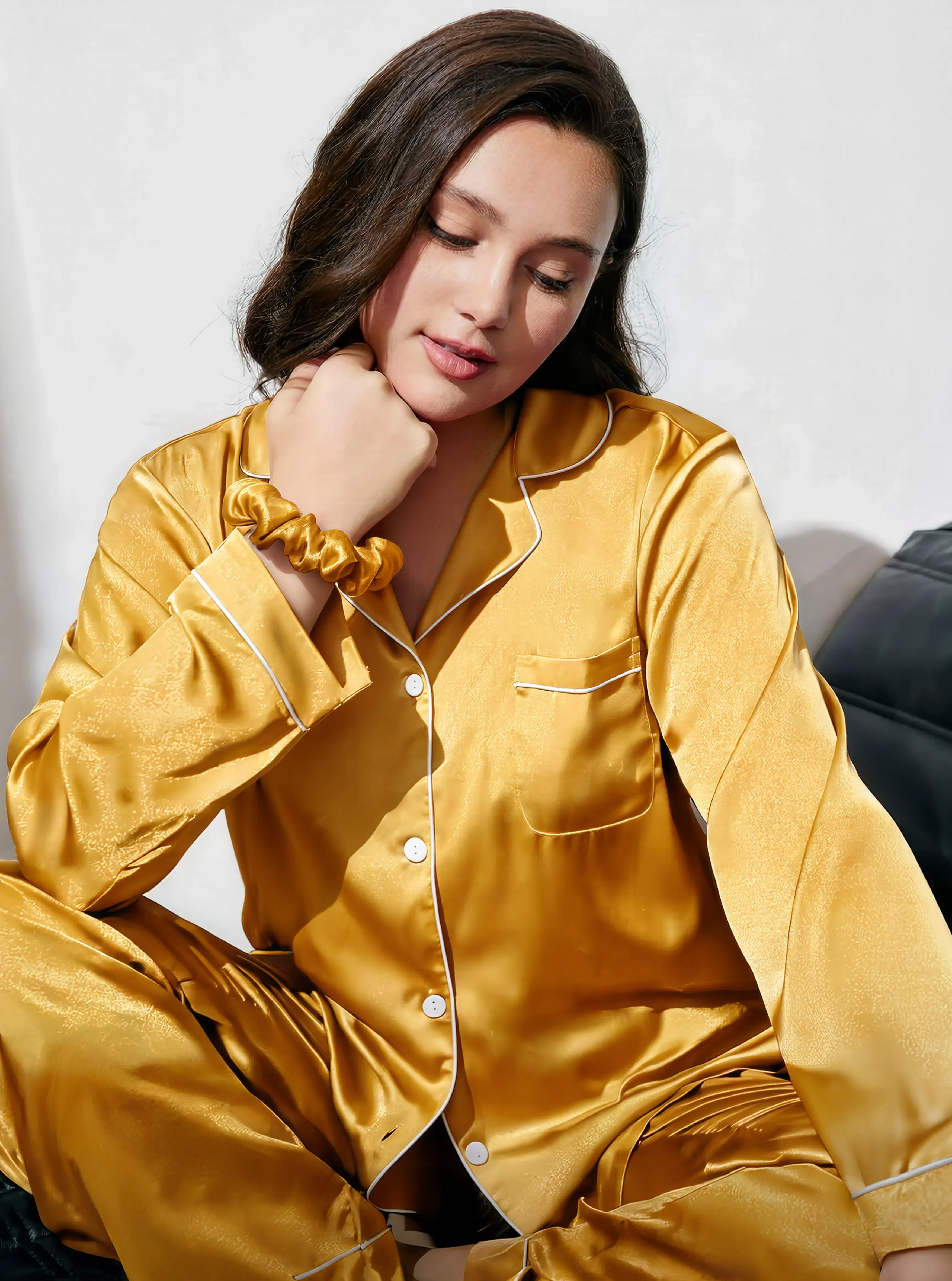 Mustard Satin Silk Pj Set
