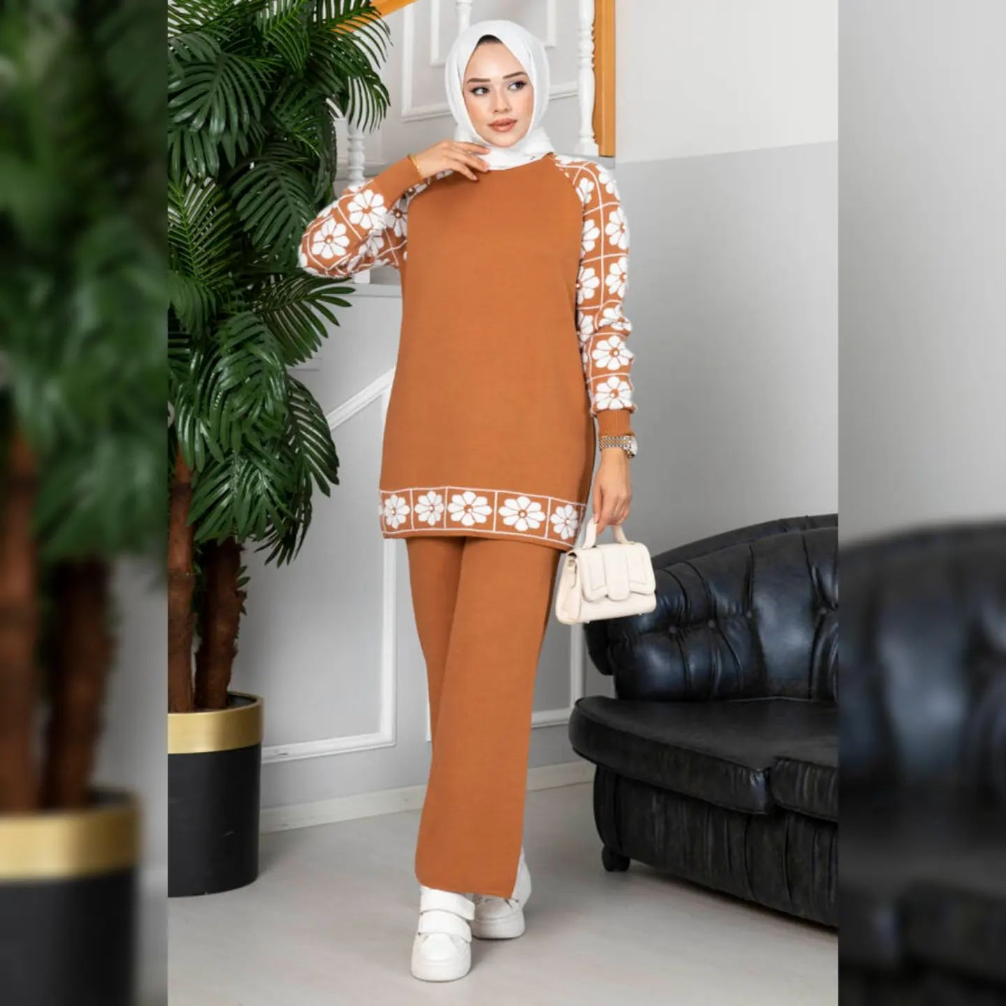 Winter Bronze Sunflower Printed Long Sleeves Co-Ord Set