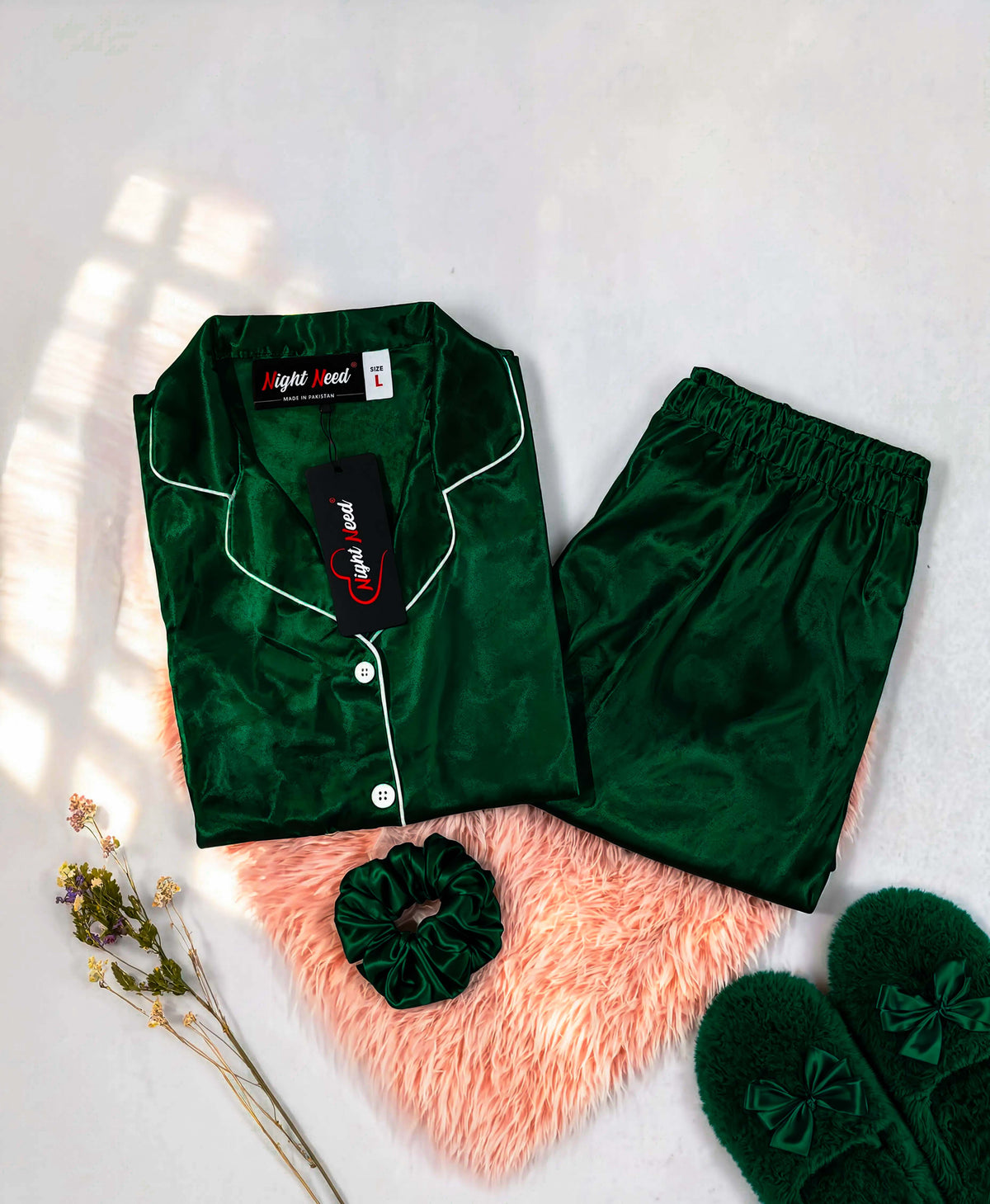 Green Satin Silk Pj Set