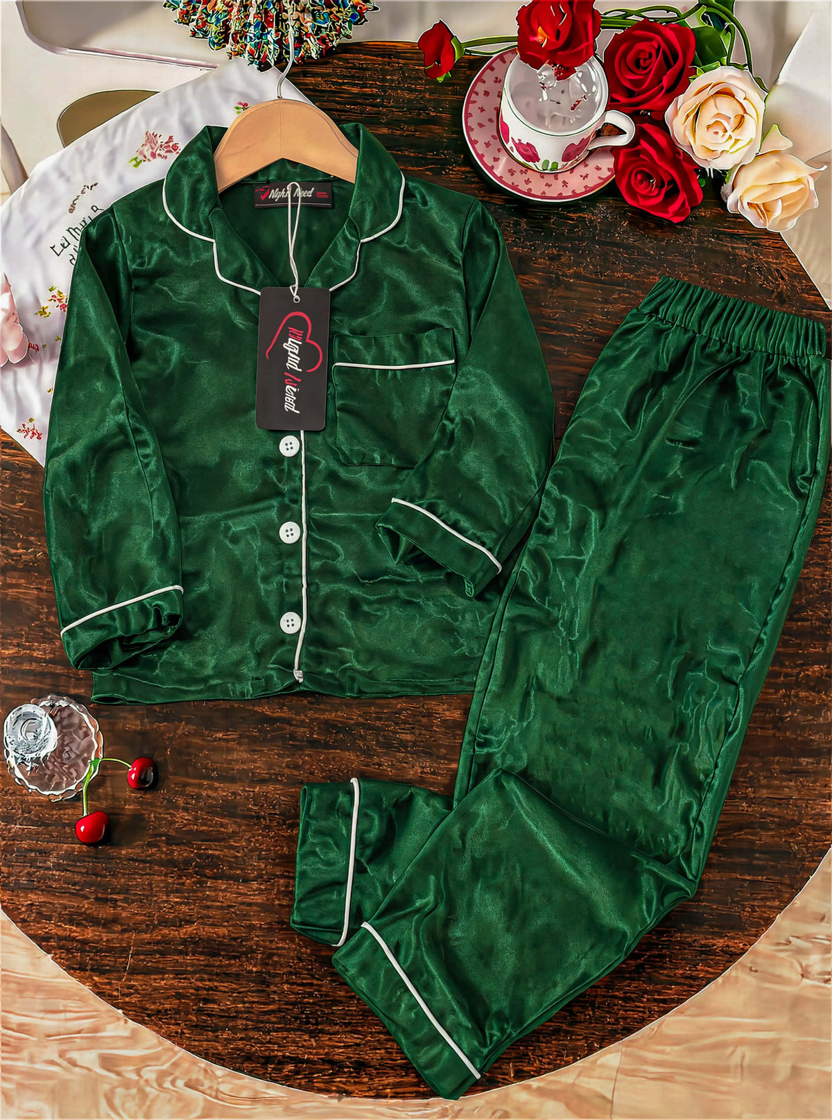 Kids Silk PJ Set - Green