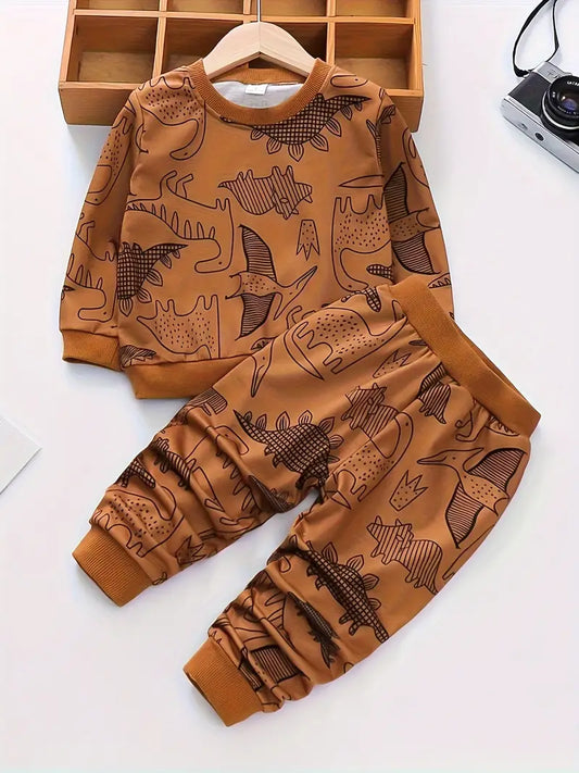 Brown Dinosaur Printed Kids Winter Suit (Each)