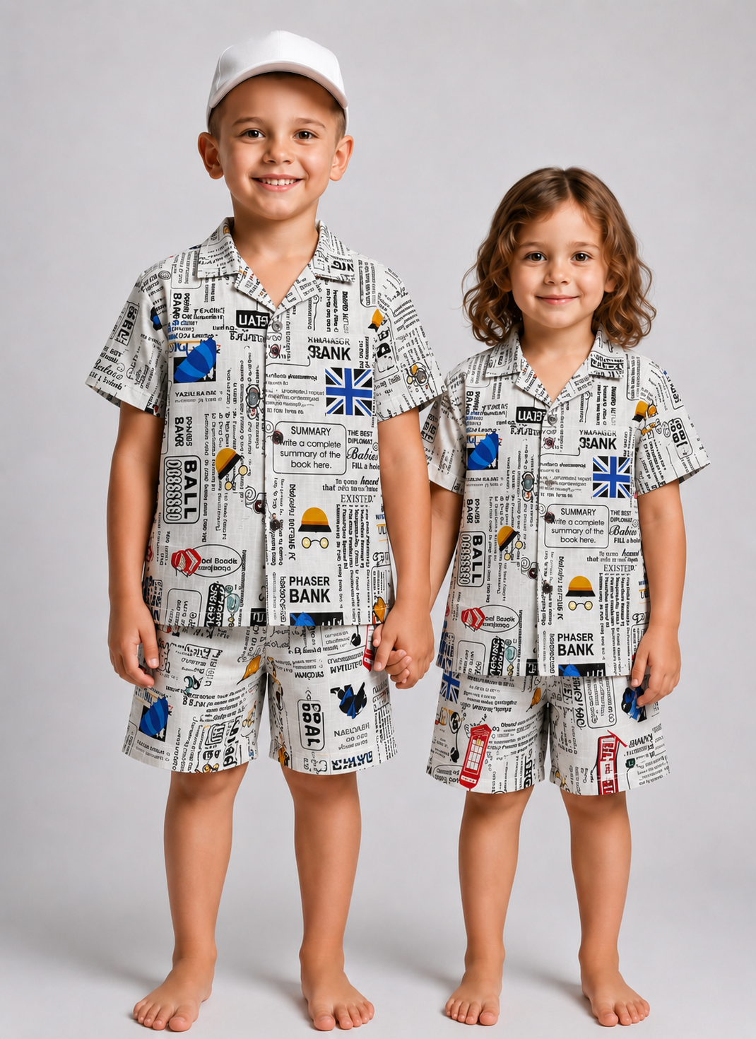 Letter Print Kids Linen Half Sleeve Tee & Shorts Set