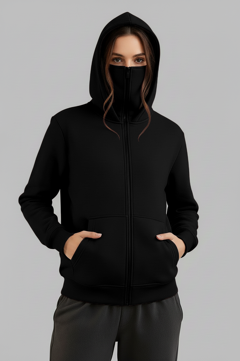 Winter Balaclava Ninja Zipper Hoodie Jacket For Women