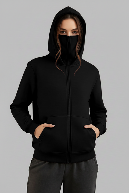 Winter Balaclava Ninja Zipper Hoodie Jacket For Women