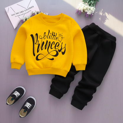 Yellow Little Princess Printed Kids Winter Suit