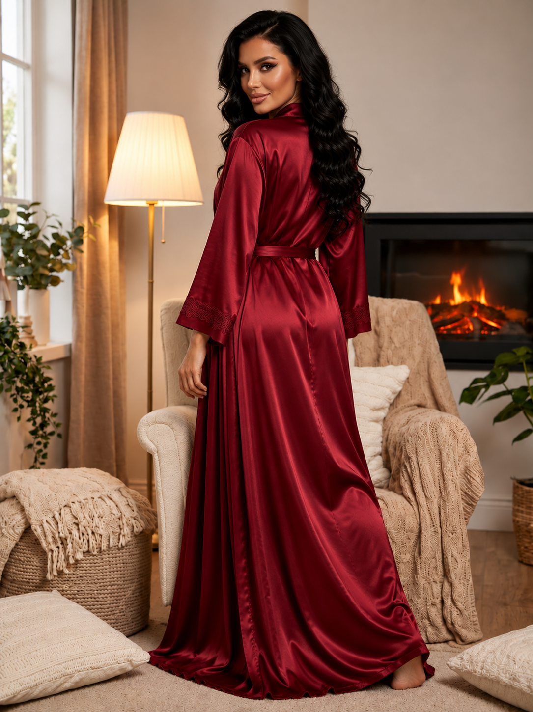 2 Piece Premium Bridal - Lace Trimmed Nightgown & Robe Nighty