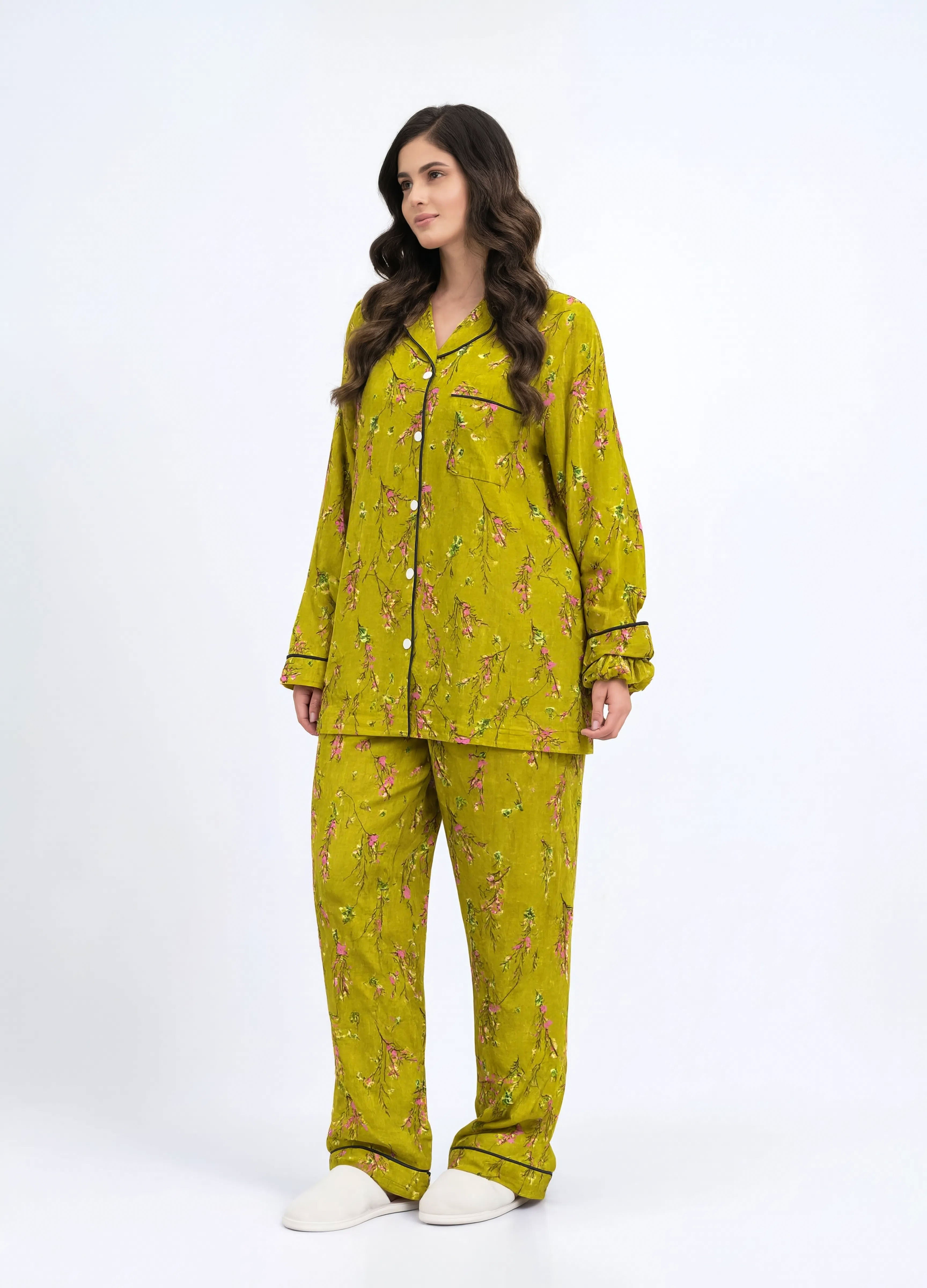 Imported Premium Linen Printed Floral Vine Pj Set - PL5