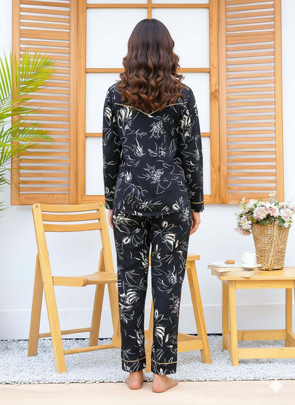 Imported Linen Printed Black Shade PJ Set-LP13