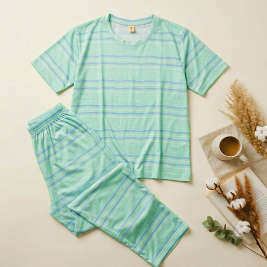 Blue Striped Printed Night Suit
