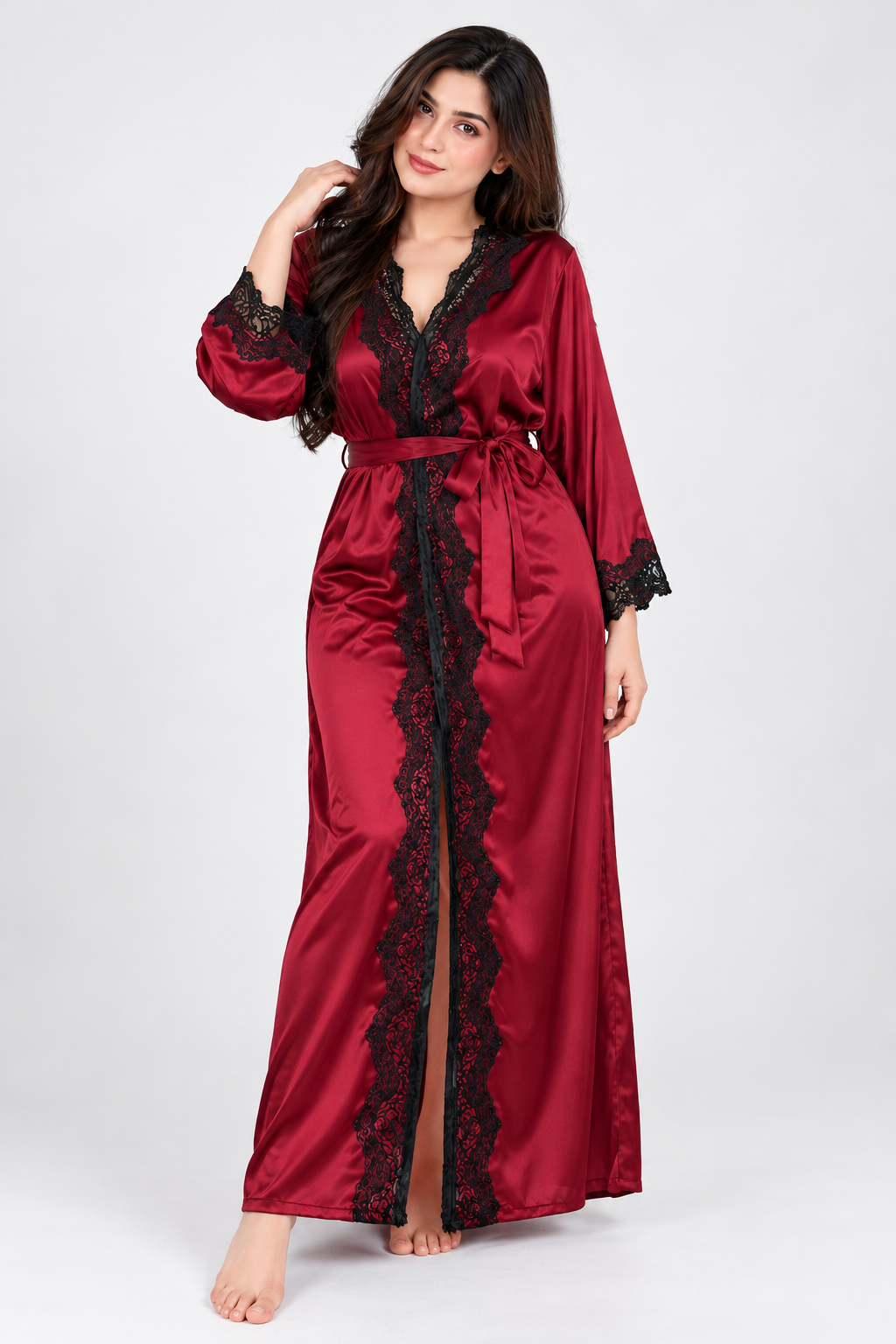 1 Piece Premium Bridal - Long Style Lace V-Neckline Nighty