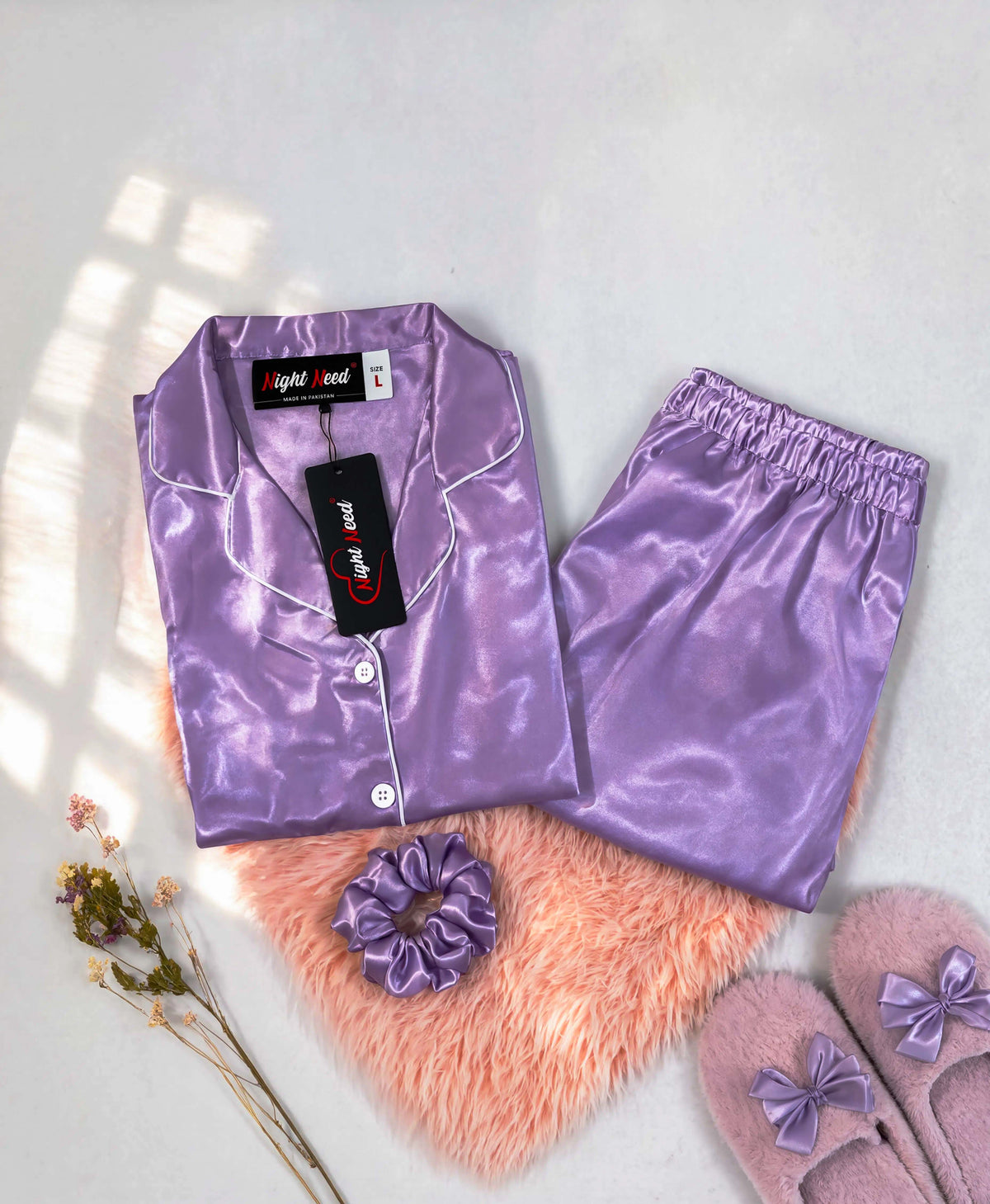 Light Purple Satin Silk Pj Set