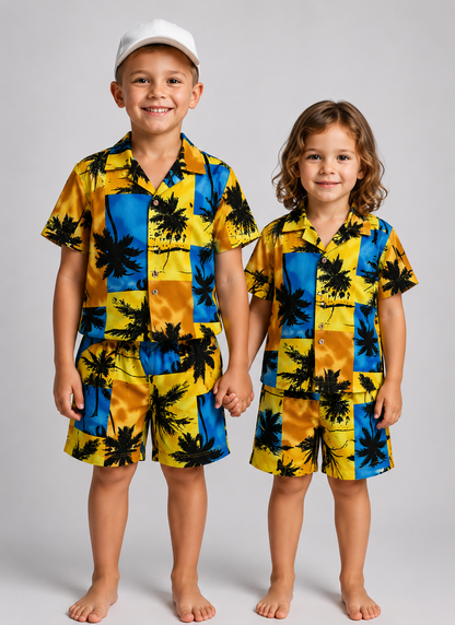 Tree Theme Kids Linen Half Sleeve Tee & Shorts Set
