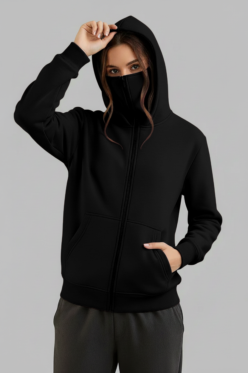 Winter Balaclava Ninja Zipper Hoodie Jacket For Women