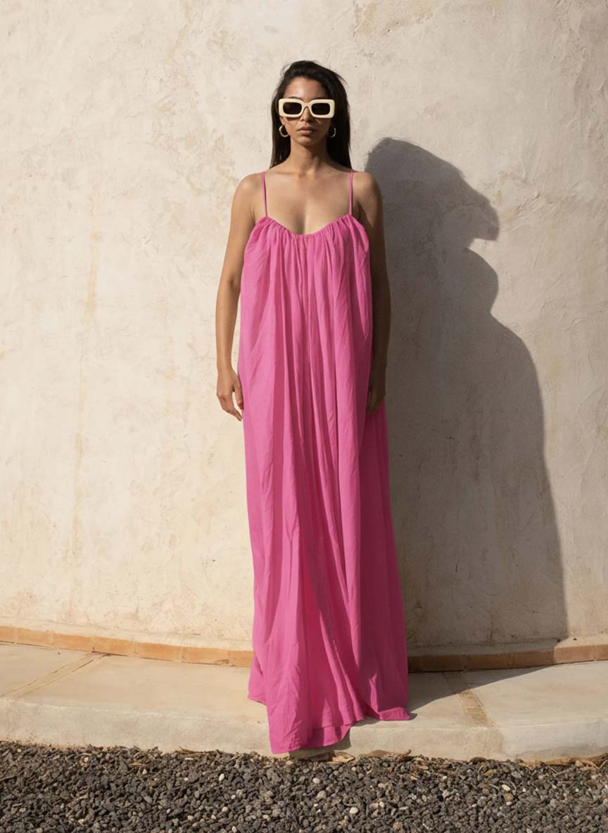 Gathered Maxi Dress With Spaghetti Straps