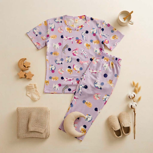 Baby Cartoon Cat Half Sleeve Kids Suit