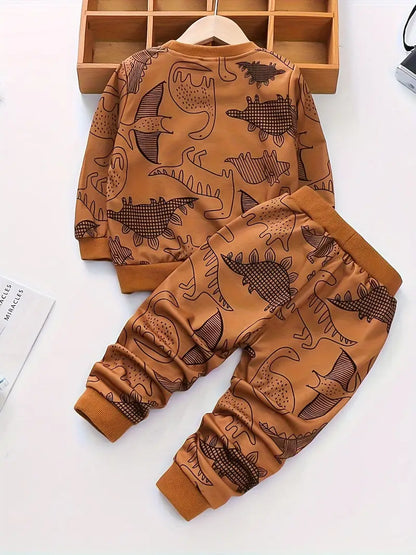 Brown Dinosaur Printed Kids Winter Suit (Each)