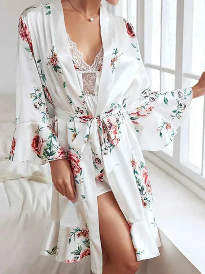 Floral Satin Robe Nighty