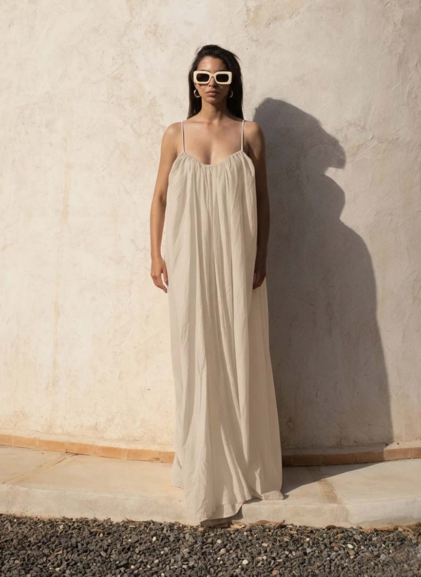 Gathered Maxi Dress With Spaghetti Straps