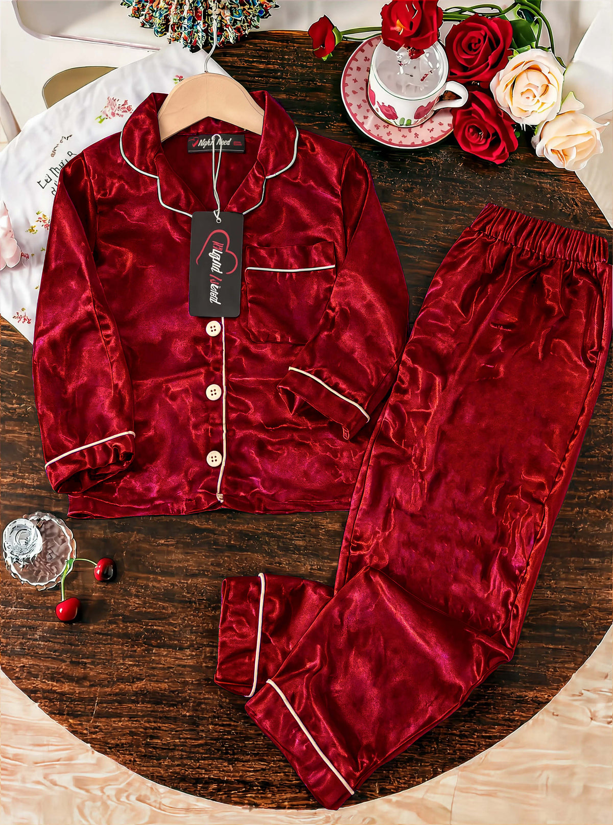 Kids Silk PJ Set - Maroon