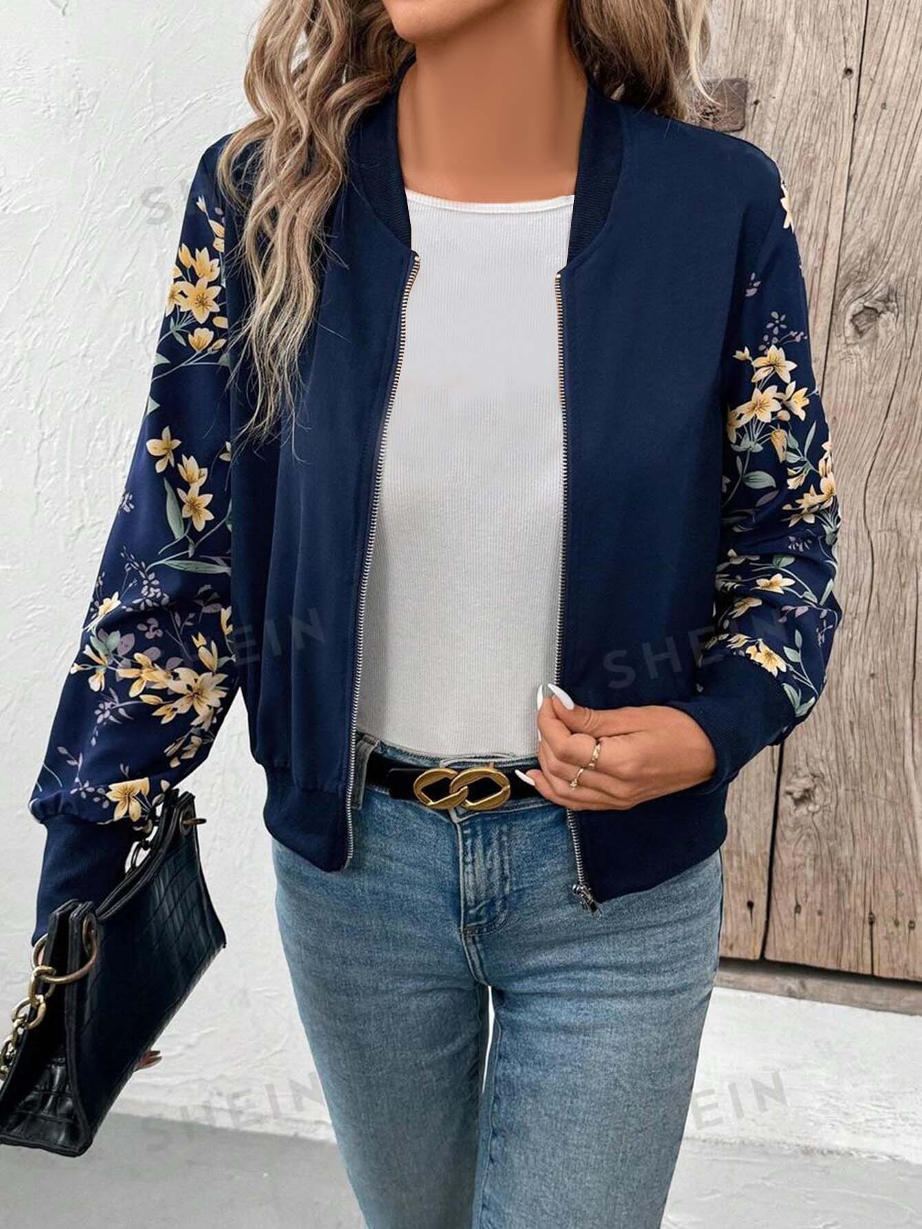 Winter Blue Floral Jacket Women