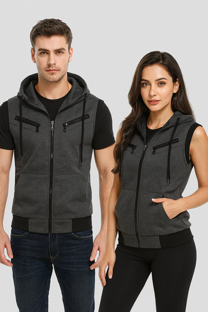 Unisex Winter Sleeveless Hooded Zipper