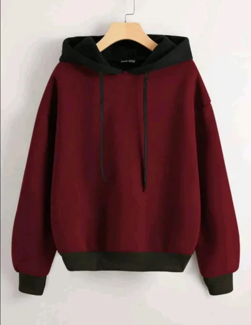 Unisex Winter Maroon With Black Basic Hoodie