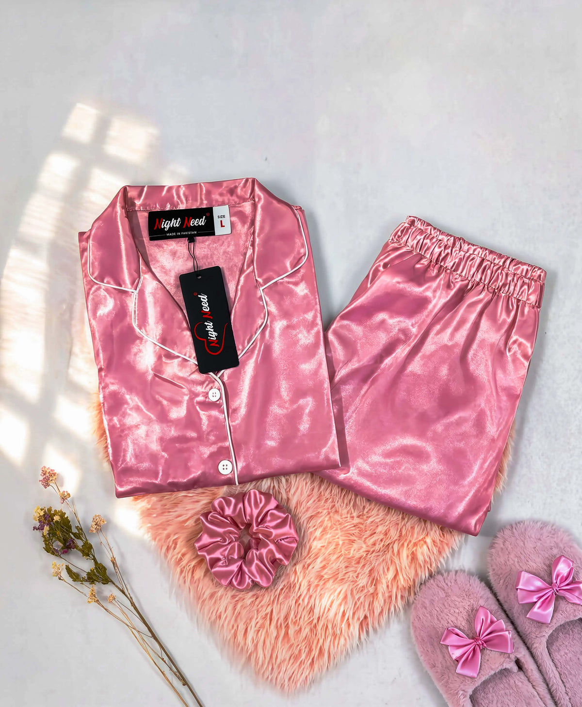 Pink Satin Silk Pj Set
