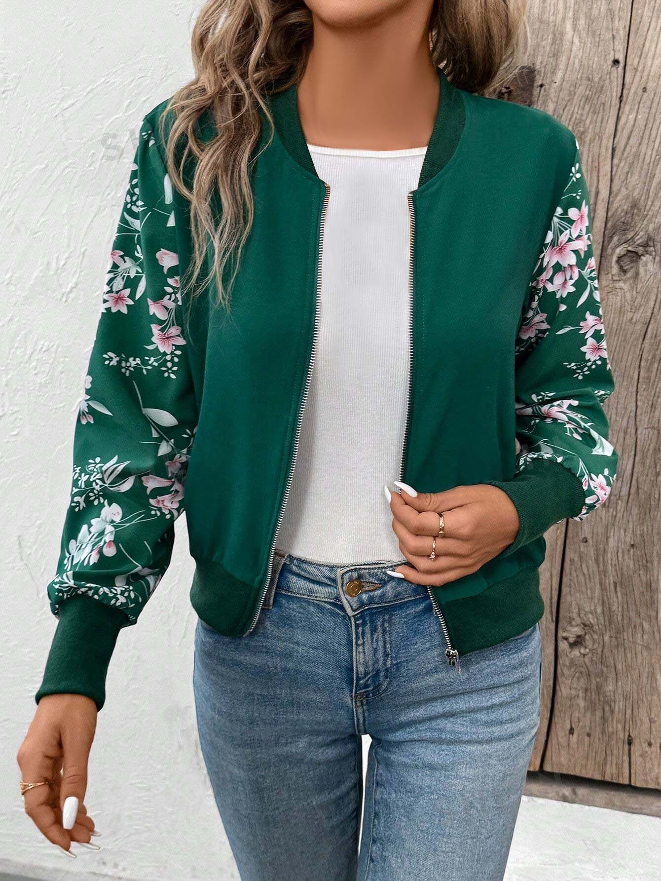 Winter Green Floral Jacket Women
