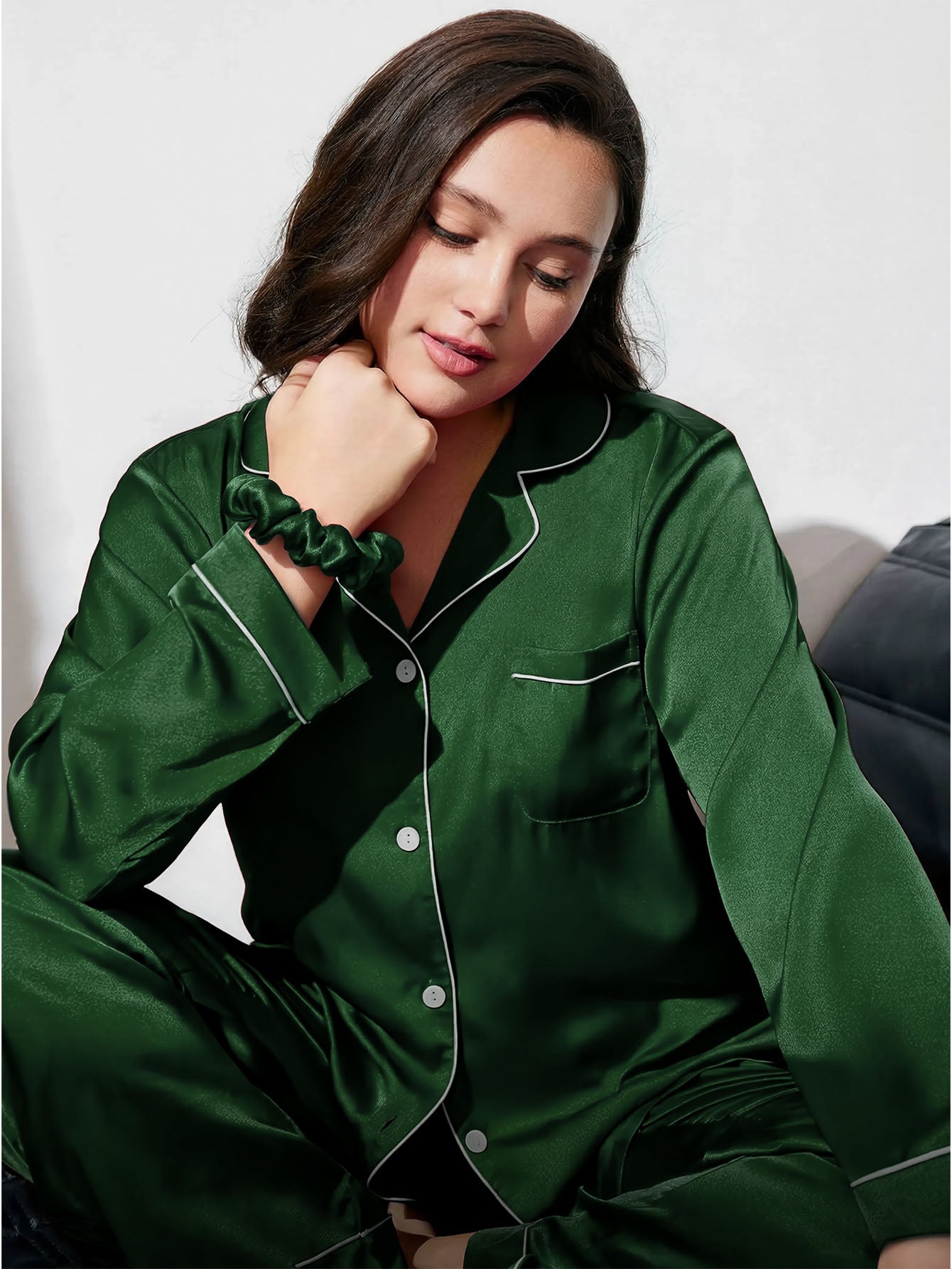 Green Satin Silk Pj Set