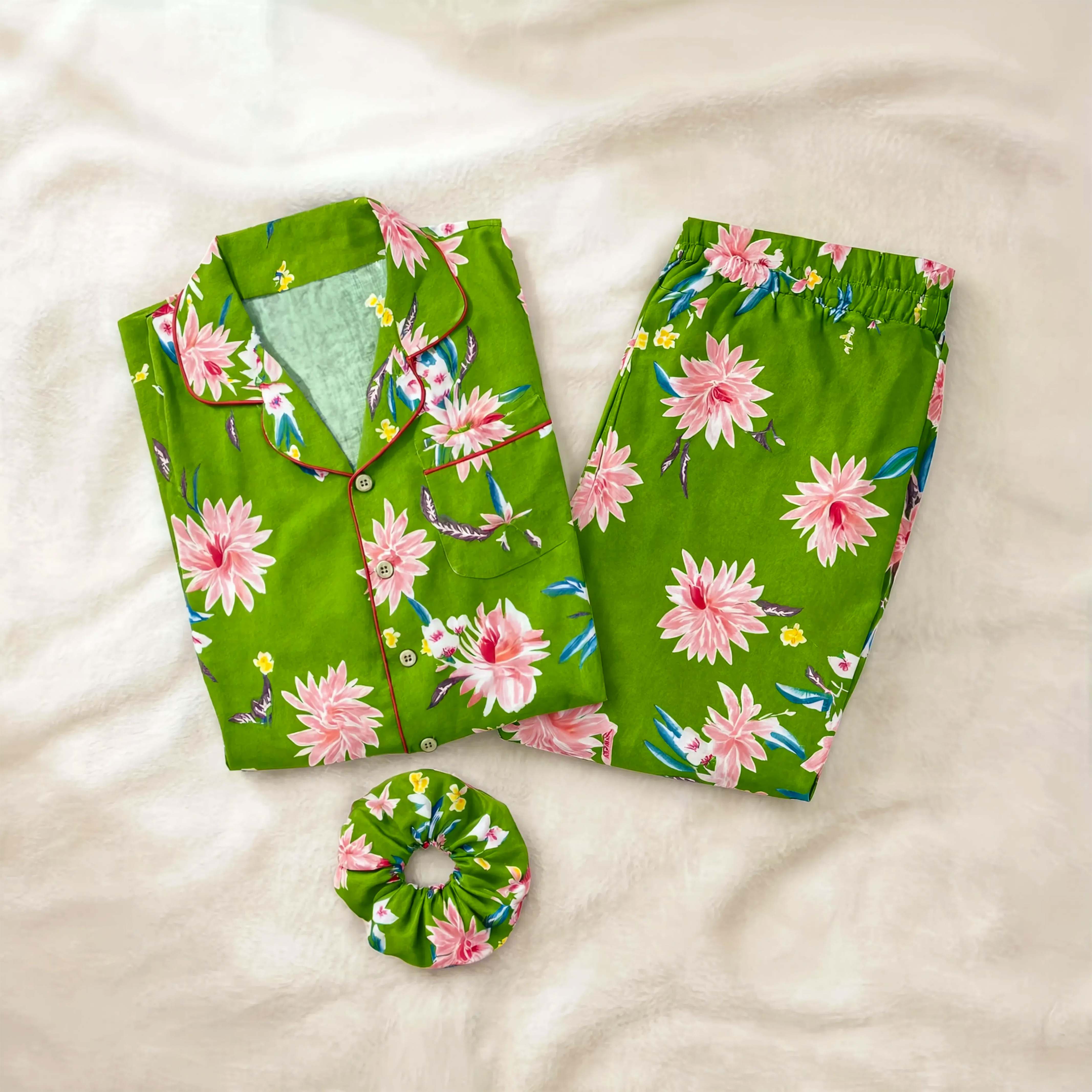 Imported Linen Printed Rosy Garden PJ Set-LP19