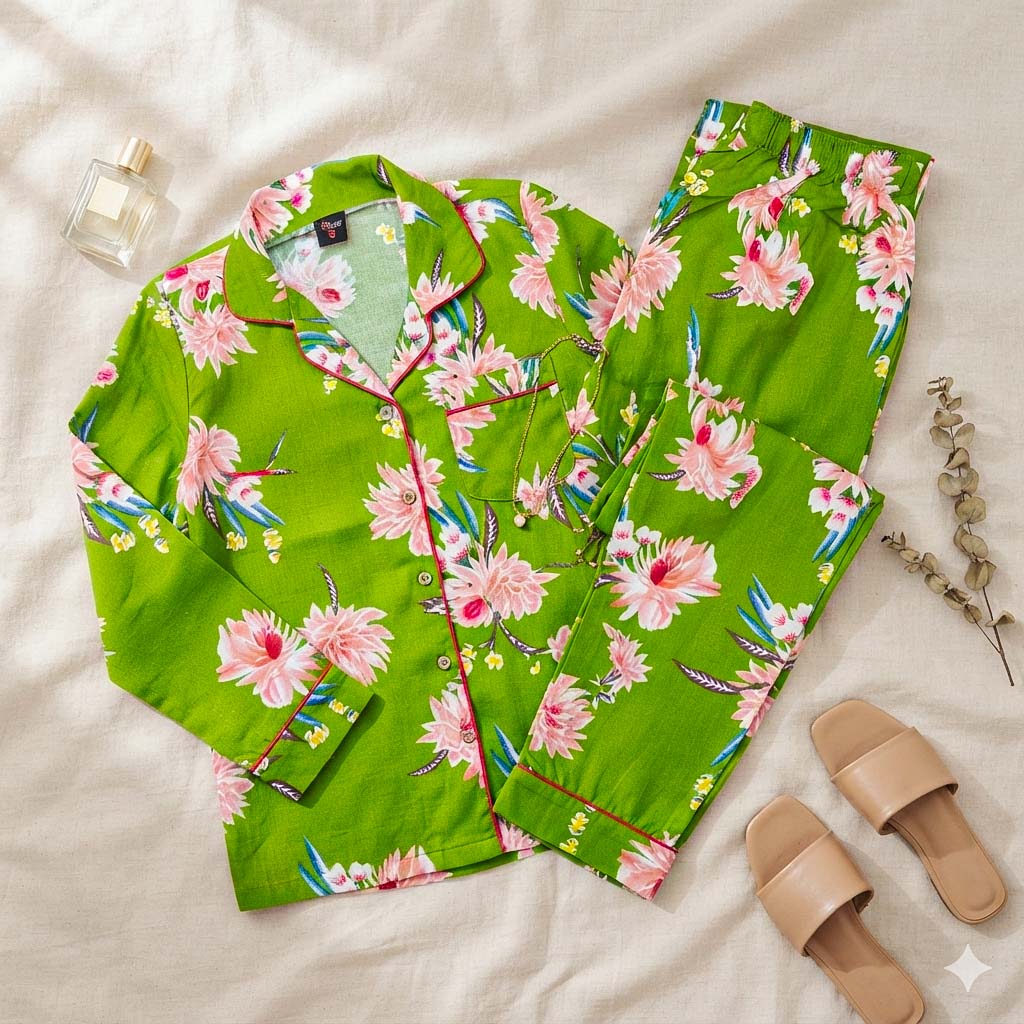 Imported Linen Printed Rosy Garden PJ Set-LP19