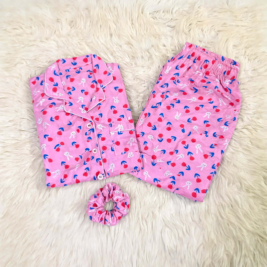 Imported Linen Printed Pink Rose PJ Set-LP21
