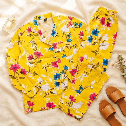 Imported Linen Printed Yellow Honey PJ Set-LP20