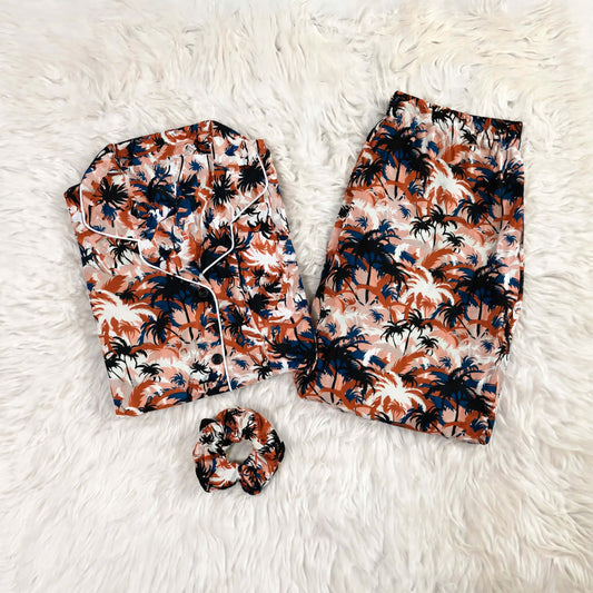 Imported Linen Printed Tree Pattern PJ Set-LP18