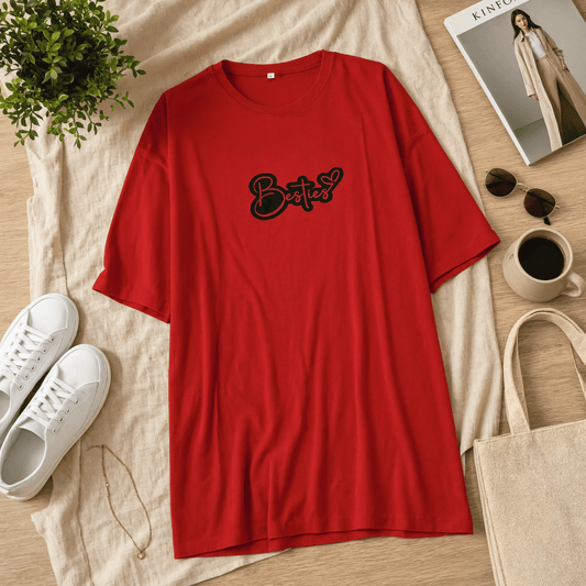 Besties Printed Red Long T Shirt