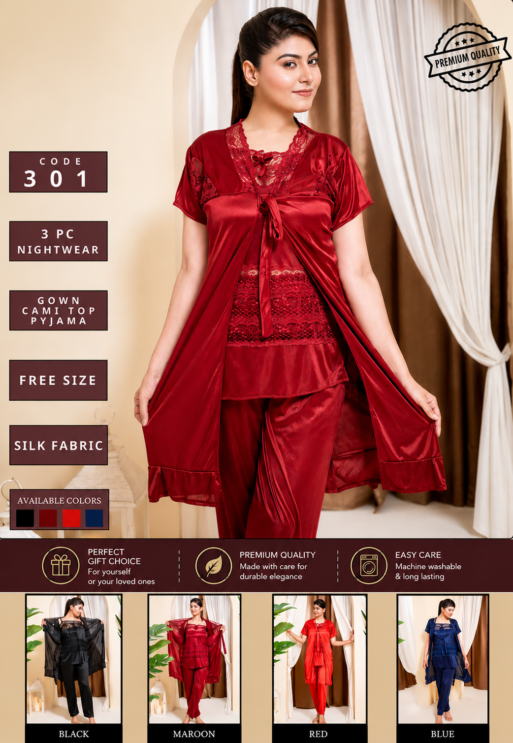 3 Piece with Gown Nighty