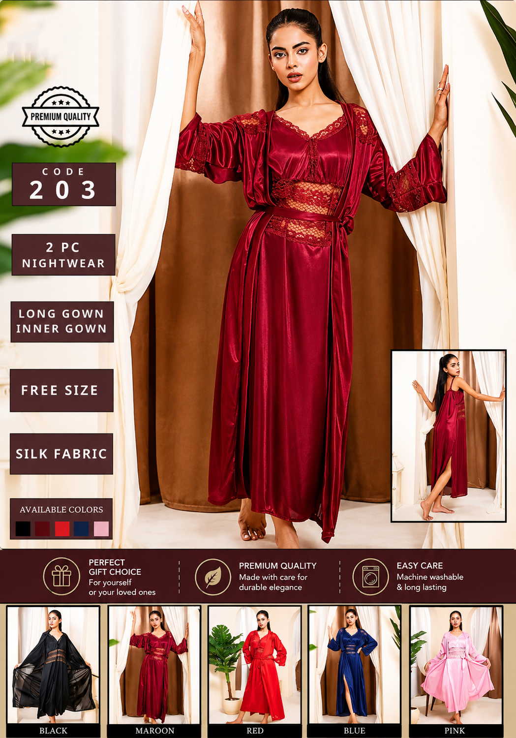 2 Piece Long Inner Gown Nighty