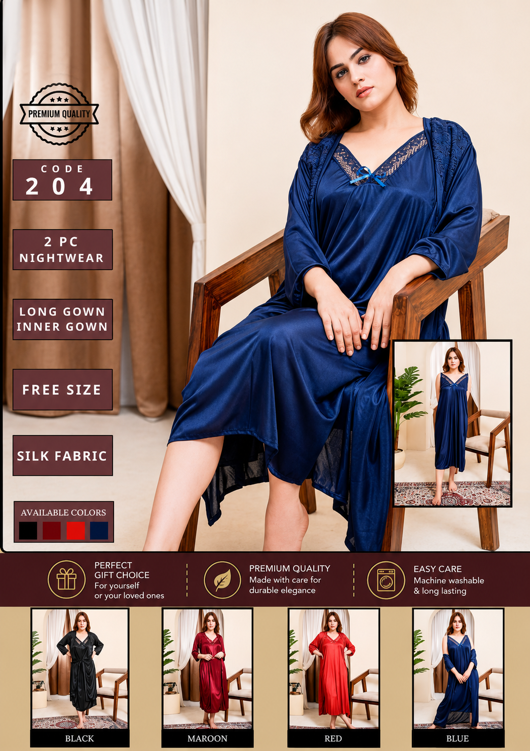 2 Piece Dreamy Gown Nighty