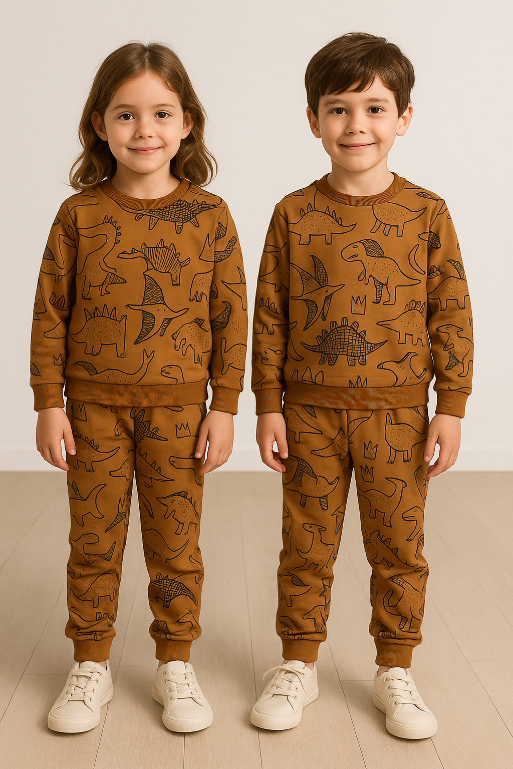 Brown Dinosaur Printed Kids Winter Suit (Each)